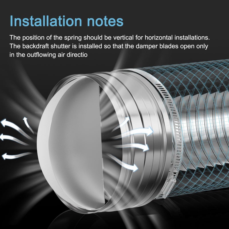 Hon&Guan [Upgraded] Hon&Guan 4 Inch Backdraft Damper, One-Way Airflow Duct Damper 4 Inch Ducting Insert Backflow Preventer Duct Draft Blocker. - Image 4